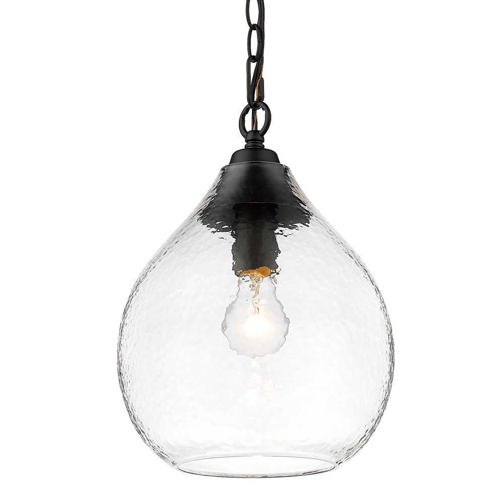 Golden Lighting 1094-S BLK-HCG Ariella Small Pendant in Matte Black with Hammered Clear Glass